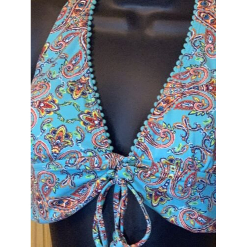 Victoria Secret bathing suit top,teal, Halter,bow,Sz M , Boho, Paisley,edging